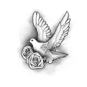 dove flying over roman numerals with roses tattoo design idea