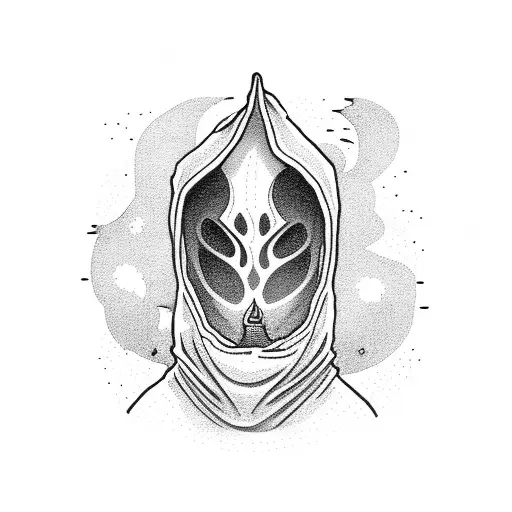 hooded figure with smoke at his feet tattoo design idea
