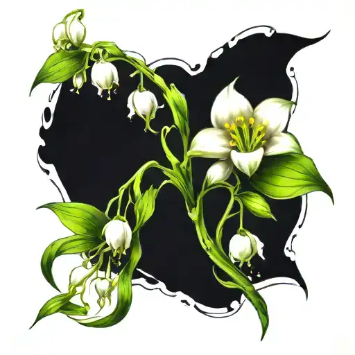 a tattoo of a lily of the valley and a daisy intertwined to represent the love of two people. Realism. Detailed. vibrant tattoo design idea