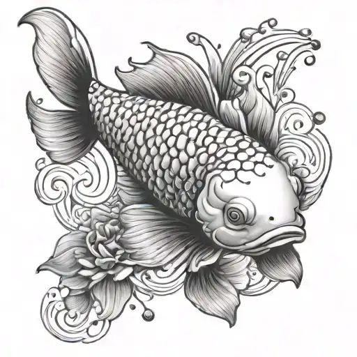 A tech-inspired koi fish design incorporating elements of Sanrio characters tattoo design idea