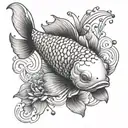 A tech-inspired koi fish design incorporating elements of Sanrio characters tattoo design idea