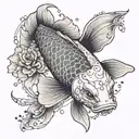 A tech-inspired koi fish design incorporating elements of Sanrio characters tattoo design idea