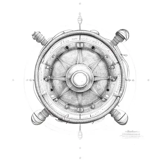 ship steering wheel with ropes tattoo design idea