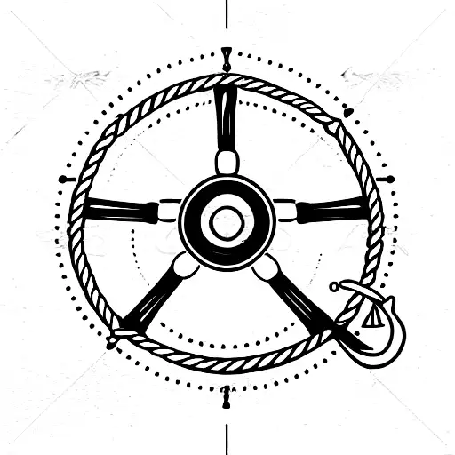 ship steering wheel with ropes water tattoo design idea