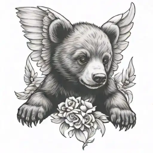 baby bear with angel wings tattoo design idea
