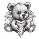 baby bear with angel wings tattoo design idea