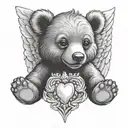 baby bear with angel wings tattoo design idea