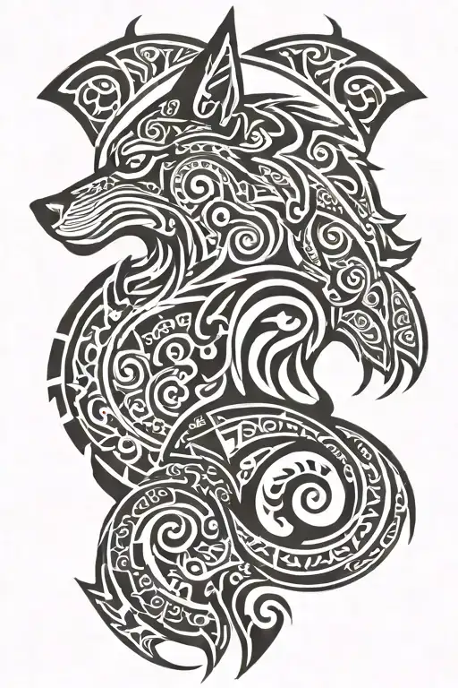 A Filipino tribal design featuring a wolf as a central element tattoo design idea