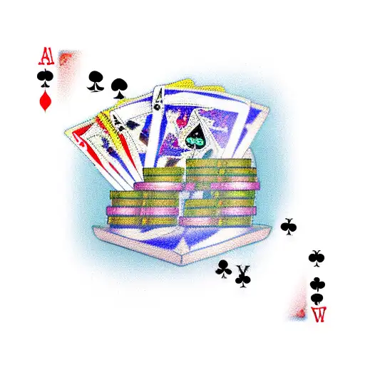 A new-school style tattoo of a poker table with stacks of money and playing cards, symbolizing the risk-taking aspect of trading and the thrill of winning big tattoo design idea