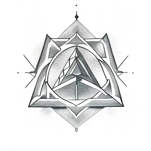 esoteric symbol, pyramids, linework, straight lines, no shading tattoo design idea