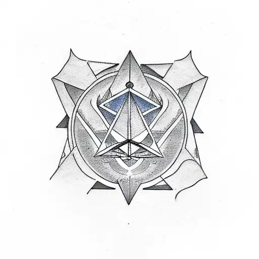 esoteric symbol, pyramids, linework, straight lines tattoo design idea