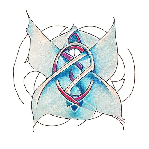 A minimalist design of a trident and an infinity symbol combined, representing eternal partnership and love tattoo design idea