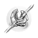 A beautiful intertwined design of two hands holding a pitchfork tattoo design idea