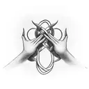 A beautiful intertwined design of two hands holding a pitchfork tattoo design idea