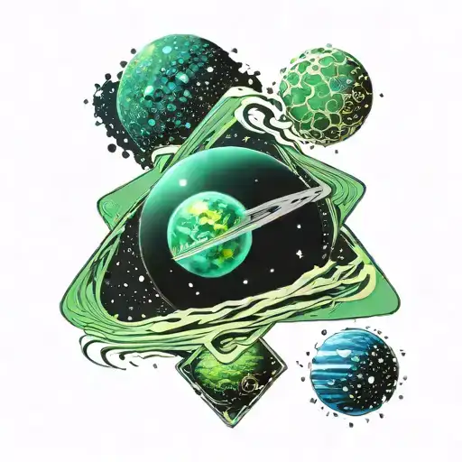 green star around which the sphere of the milky way tattoo design idea