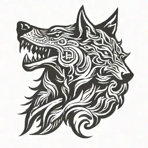 wolf head and phoenix tattoo design idea