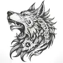 wolf head and phoenix tattoo design idea