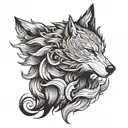 wolf head and phoenix tattoo design idea