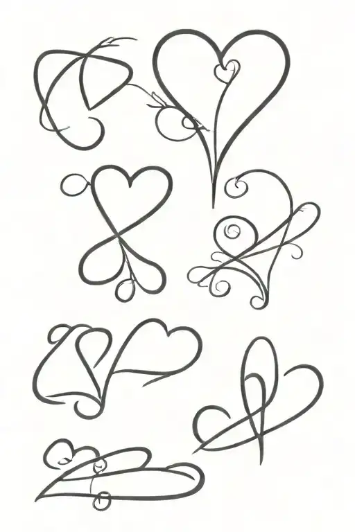 FOUR HEART OUTLINES EACH WITH THE NUMBERS 2002, 2006, 2007, 2012 IN EACH ONE tattoo design idea