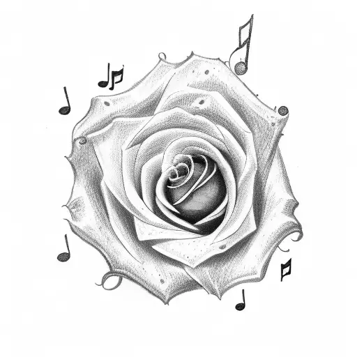 musical note and rose tattoo design idea