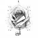 rose with music note stem tattoo design idea