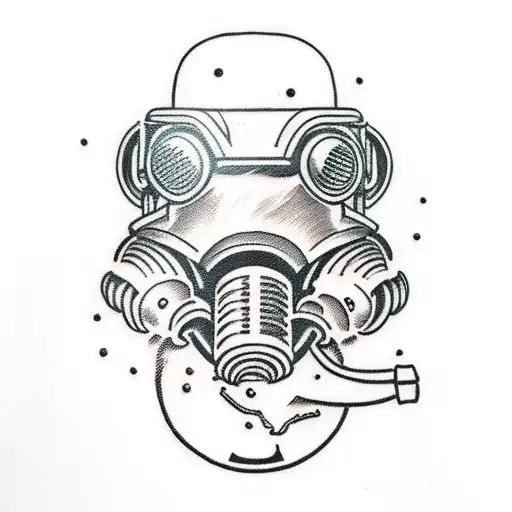 Power armor suit surrounded by mushroom clouds tattoo design idea