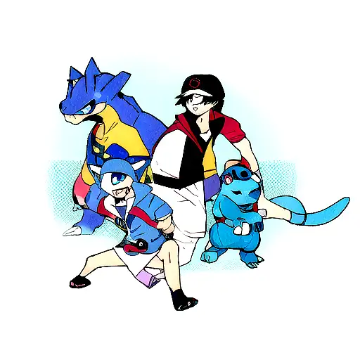 Squirtle Pokemon wearing Blastoise Pokemon Hoodie tattoo design idea