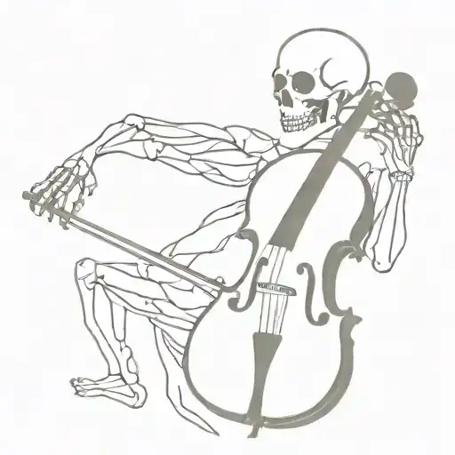 a skeleton with a cello headphones tattoo design idea
