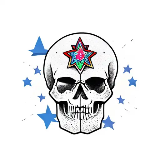 Skull stars guitar tattoo design idea