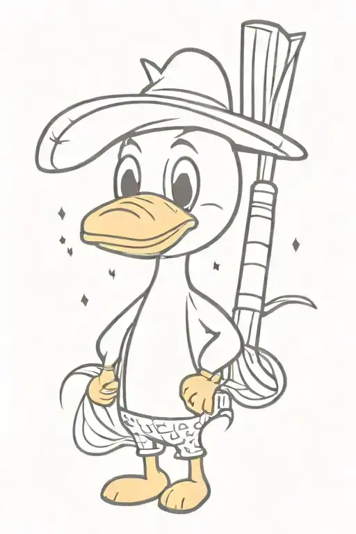 corn cartoon character with waders on and duck calls around neck tattoo design idea