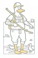 cartoon character with waders and duck calls around neck tattoo design idea