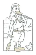 cartoon character with waders and duck calls around neck tattoo design idea