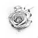 A Cross tattoo with the word sonder in the middle that’s red with roses around the cross tattoo design idea