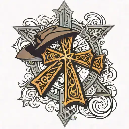 cowboy Christian Cross tattoo design idea
