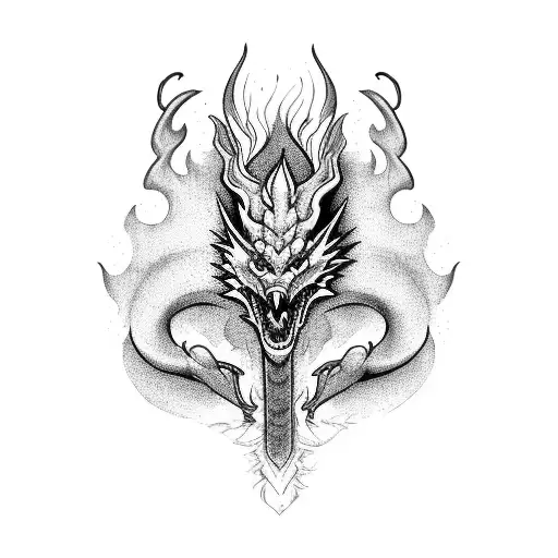 Dragon on fire  tattoo design idea