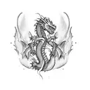 Dragon on fire  tattoo design idea