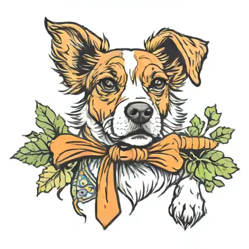 dog, carrot, bowtie ribbon tattoo design idea