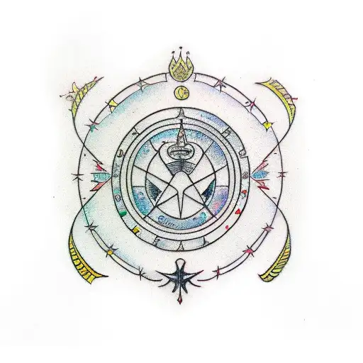 three separate circles, every circle has zodiac sign in it tattoo design idea