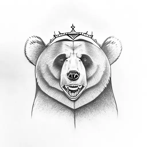 Bear face wearing crown outline tattoo design idea