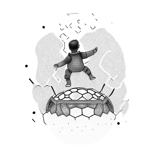 kid on dads shoulders. kid holding scarf out soccer  tattoo design idea