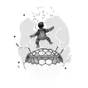 kid on dads shoulders. kid holding scarf out soccer  tattoo design idea