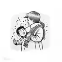 kid on dads shoulders. kid holding scarf out soccer  tattoo design idea