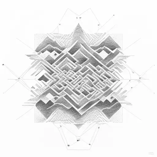 A mountain range morphing into a labyrinth representing the challenges of growth tattoo design idea