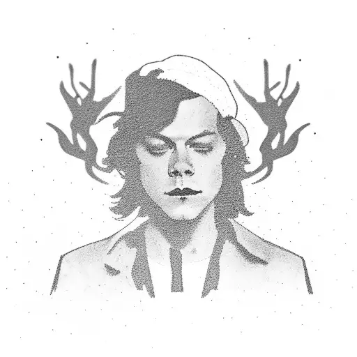 A hiking trail leading to a silhouette of Harry Styles performing on stage tattoo design idea