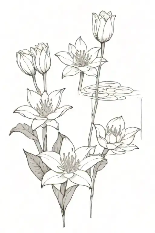 a rectangular lily pond with a stone border tattoo design idea
