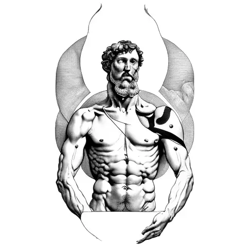 michelangelo's adam with line art tattoo design idea