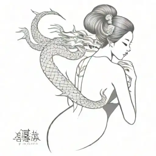 large oriental female geisha and dragon back tattoo tattoo design idea
