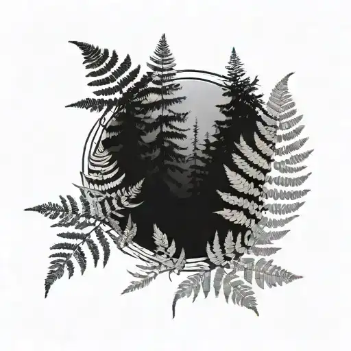 nature scene with ferns  tattoo design idea