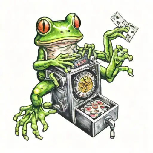 frog playing slot machine tattoo design idea