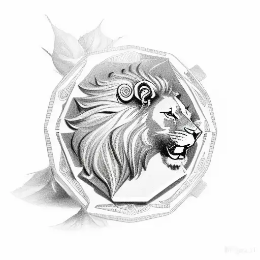 a combined rose lion humming bird poker chips with letter m black and white  tattoo design idea